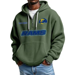 Los Angeles Rams Waffle Knit Hoodie Quarter Zip Personalize Name