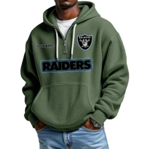 Las Vegas Raiders Waffle Knit Hoodie Quarter Zip Personalize Name