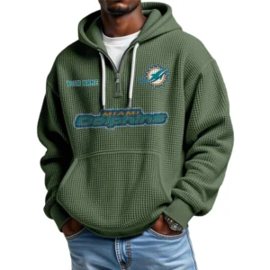 Miami Dolphins Waffle Knit Hoodie Quarter Zip Personalize Name