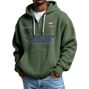 Minnesota Vikings Waffle Knit Hoodie Quarter Zip Personalize Name