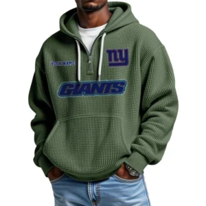 New York Giants Waffle Knit Hoodie Quarter Zip Personalize Name