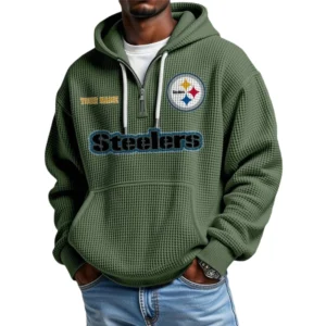 Pittsburgh Steelers Waffle Knit Hoodie Quarter Zip Personalize Name