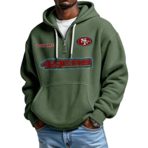 San Francisco 49ers Waffle Knit Hoodie Quarter Zip Personalize Name