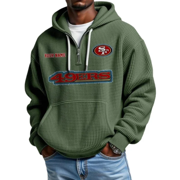 San Francisco 49ers Waffle Knit Hoodie Quarter Zip Personalize Name