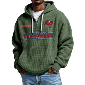 Tampa Bay Buccaneers Waffle Knit Hoodie Quarter Zip Personalize Name