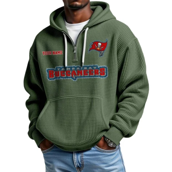 Tampa Bay Buccaneers Waffle Knit Hoodie Quarter Zip Personalize Name