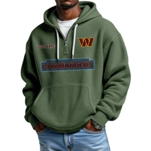 Washington Commanders Waffle Knit Hoodie Quarter Zip Personalize Name