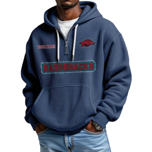 Arkansas Razorbacks Waffle Knit Hoodie Quarter Zip Personalize Name