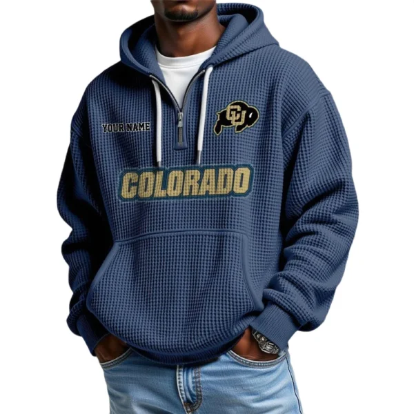 Colorado Buffaloes Waffle Knit Hoodie Quarter Zip Personalize Name