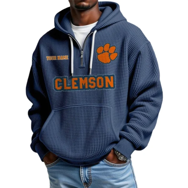 Clemson Tigers Waffle Knit Hoodie Quarter Zip Personalize Name