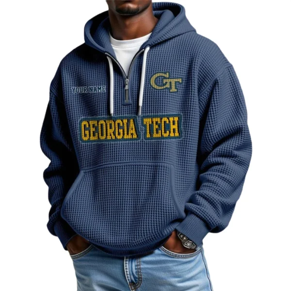Georgia Tech Yellow Jackets Waffle Knit Hoodie Quarter Zip Personalize Name