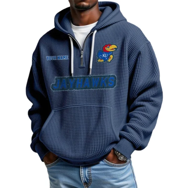 Kansas Jayhawks Waffle Knit Hoodie Quarter Zip Personalize Name