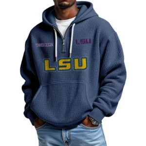 LSU Tigers Waffle Knit Hoodie Quarter Zip Personalize Name