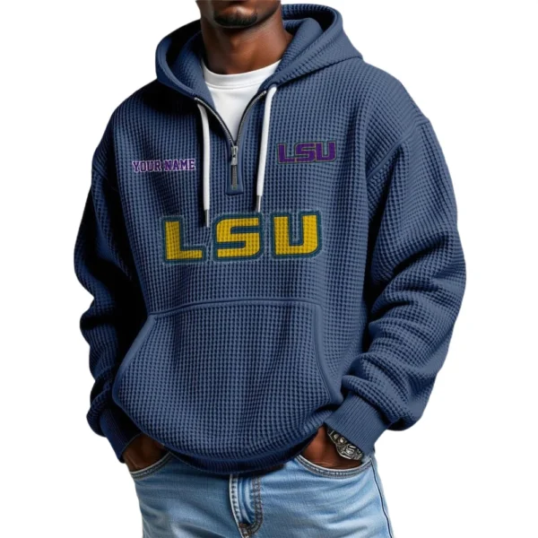 LSU Tigers Waffle Knit Hoodie Quarter Zip Personalize Name