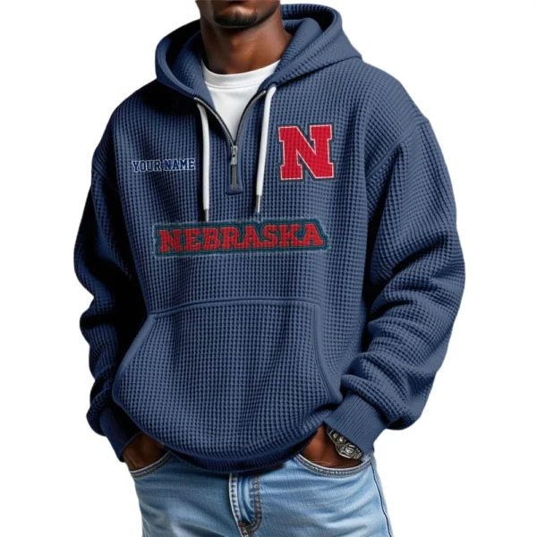Nebraska Cornhuskers Waffle Knit Hoodie Quarter Zip Personalize Name