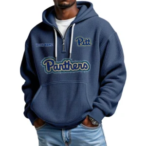 Pittsburgh Panthers Waffle Knit Hoodie Quarter Zip Personalize Name