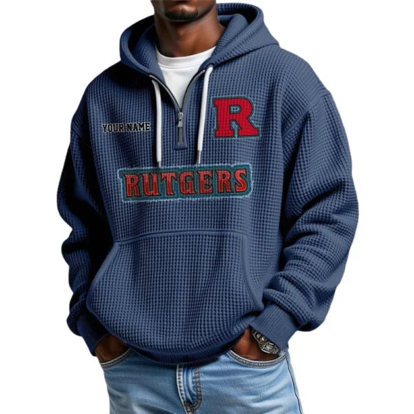 Rutgers Scarlet Knights Waffle Knit Hoodie Quarter Zip Personalize Name