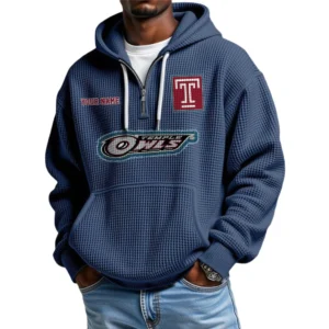 Temple Owls Primary Waffle Knit Hoodie Quarter Zip Personalize Name