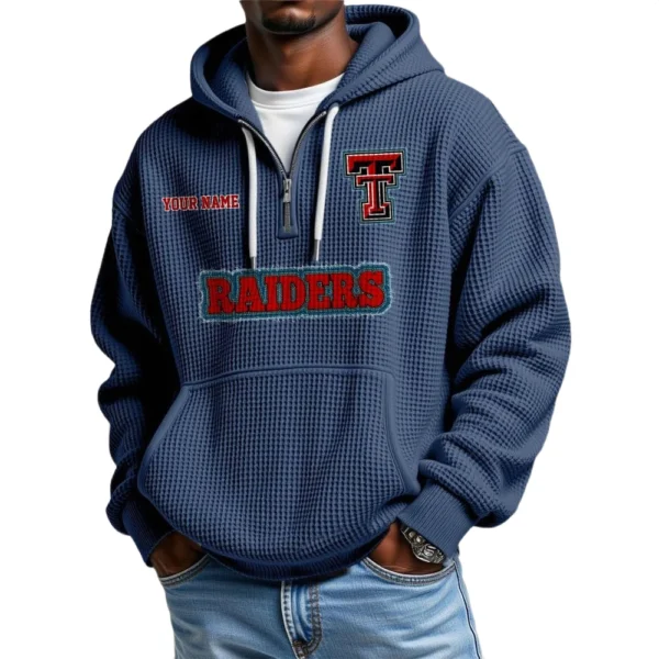Texas Tech Red Raiders Waffle Knit Hoodie Quarter Zip Personalize Name