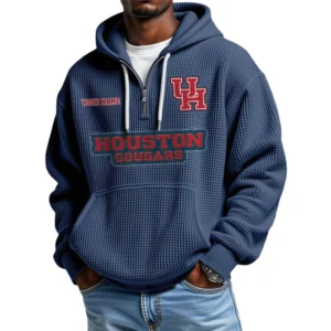 Houston Cougars Waffle Knit Hoodie Quarter Zip Personalize Name