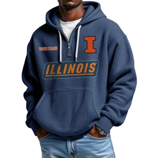Illinois Fighting Illini Waffle Knit Hoodie Quarter Zip Personalize Name