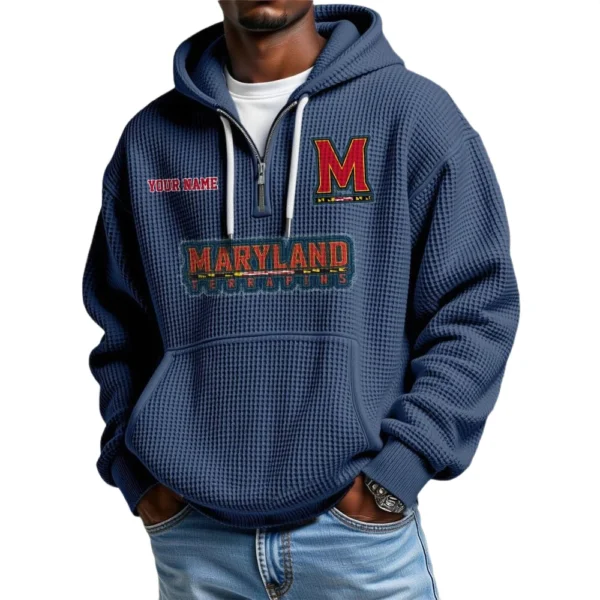 Maryland Terrapins Waffle Knit Hoodie Quarter Zip Personalize Name