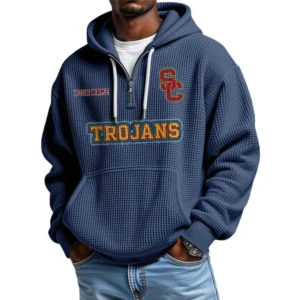 USC Trojans Waffle Knit Hoodie Quarter Zip Personalize Name