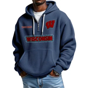 Wisconsin Badgers Waffle Knit Hoodie Quarter Zip Personalize Name