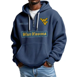 West Virginia Mountaineers Waffle Knit Hoodie Quarter Zip Personalize Name