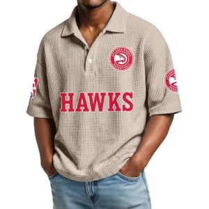Atlanta Hawks Men's Waffle Knit Polo Shirt Personalize Name