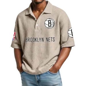 Brooklyn Nets Men's Waffle Knit Polo Shirt Personalize Name