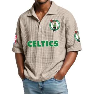 Boston Celtics Men's Waffle Knit Polo Shirt Personalize Name