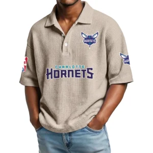 Charlotte Hornets Men's Waffle Knit Polo Shirt Personalize Name