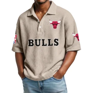 Chicago Bulls Men's Waffle Knit Polo Shirt Personalize Name