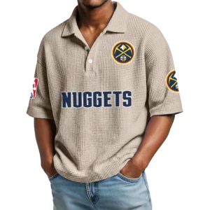 Denver Nuggets Men's Waffle Knit Polo Shirt Personalize Name
