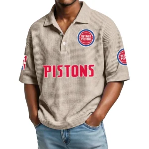 Detroit Pistons Men's Waffle Knit Polo Shirt Personalize Name