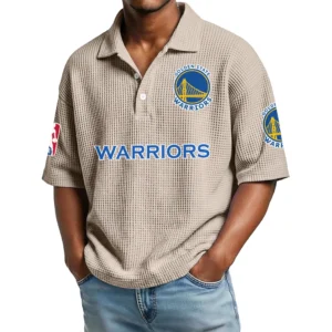 Golden State Warriors Men's Waffle Knit Polo Shirt Personalize Name