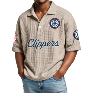 Los Angeles Clippers Men's Waffle Knit Polo Shirt Personalize Name