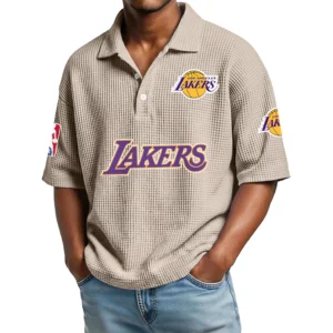 Los Angeles Lakers Men's Waffle Knit Polo Shirt Personalize Name