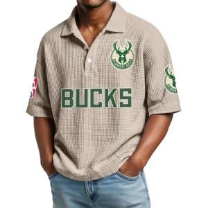 Milwaukee Bucks Men's Waffle Knit Polo Shirt Personalize Name