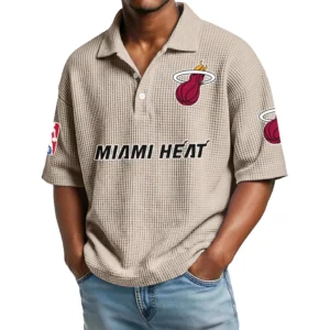 Miami Heat Men's Waffle Knit Polo Shirt Personalize Name