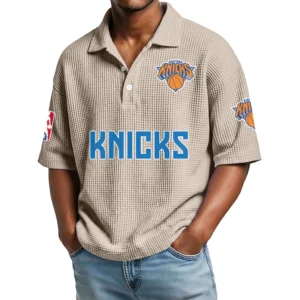 New York Knicks Men's Waffle Knit Polo Shirt Personalize Name