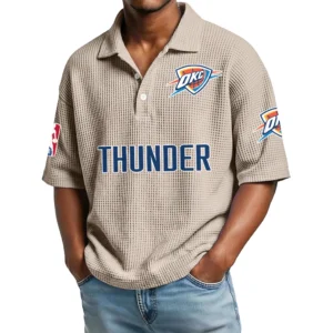 Oklahoma City Thunder Men's Waffle Knit Polo Shirt Personalize Name