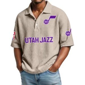 Utah Jazz Men's Waffle Knit Polo Shirt Personalize Name