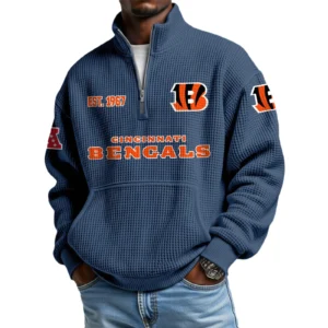 Cincinnati Bengals Men’s Quarter Zip Pullover Sweatshirt Waffle Knit Pocket