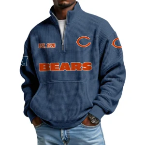 Chicago Bears Men’s Quarter Zip Pullover Sweatshirt Waffle Knit Pocket