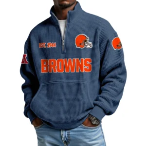 Cleveland Browns Men’s Quarter Zip Pullover Sweatshirt Waffle Knit Pocket