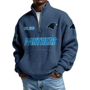 Carolina Panthers Men’s Quarter Zip Pullover Sweatshirt Waffle Knit Pocket