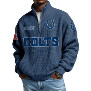 Indianapolis Colts Men’s Quarter Zip Pullover Sweatshirt Waffle Knit Pocket