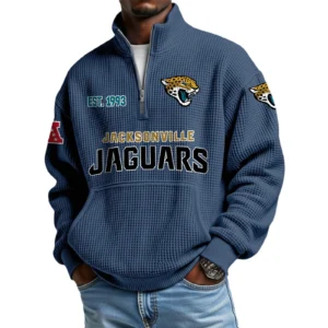Jacksonville Jaguars Men’s Quarter Zip Pullover Sweatshirt Waffle Knit Pocket